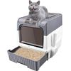 Willonin Contenitore per Lettiera per Gatti Grandi, Filtro e Paletta, Chiuso e Facile da Pulire (B, Grigio)