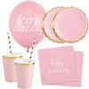 Decoraparty Kit Festa Rosa per 12 Persone, Addobbi Stoviglie Decorazioni da Tavola per Compleanno Bambina Party Happy Birthday 6 palloncini, 20 tovaglioli, 12 piatti, 12 bicchieri, 20 cannucce (70 pz)