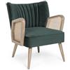 KONTE.DESIGN Poltrona VIRNA in tessuto effetto velluto verde, gambe e braccioli in legno naturale