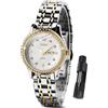 OLEVS Orologio Donna Bicolore Elegante Diamante Acciaio Inossidabile Orologio da Polso Donna Luminoso Impermeabile con Data Bianco Quadrante Piccolo Orologi Donna Analogico Quarzo Regalo per Donna