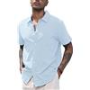CTU Camicia da uomo in lino, a maniche corte, con bottoni a righe, per il tempo libero, per l'estate e la spiaggia, Celeste., L