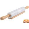 Unbrands Mattarello in marmo con base in legno con manico spesso per la cottura, 47 cm, rullo lucido di alta qualità per pasta di pizza, fondente, crosta, superficie antiaderente facile da pulire (bianco)