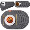 Cheerhom Set di 18 tovagliette in feltro, 6 tovagliette lavabili, antiscivolo, resistenti al calore, con 6 sottobicchieri, 6 sacchetti per posate per cucina, tavolo da pranzo (rotondo)