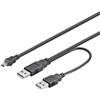 PremiumCord Premium Cord Mini USB a USB 2.0, Cavo di Alimentazione Y, Mini USB A Femmina a 2 connettori A, Colore Nero, Lunghezza 0,4 m + 0,5 m