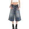 FYHTC Donne Y2K Baggy Jean Shorts, Pantaloncini Bermuda in Denim a Vita Bassa con Tasche, Larghi Gamba Larga Sfilacciati Cargo da Carpentiere(Blue-02,Small)