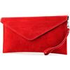 modamoda de - ital T106 frizione/borsa da sera in pelle scamosciata, Colore:rosso