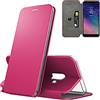 N NEWTOP Cover Compatibile per Samsung Galaxy A6 2018, Chiusura Magnetica 360 Capsule Flip Custodia Libro per Carta di Credito Simil Pelle TPU Interno Funzione Stand Supporto (Fucsia)