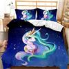 AOXHFNV Set di biancheria da letto con unicorno rosa per ragazze, 135 x 200 cm, motivo: unicorno e luna e stelle, biancheria da letto per bambini, ragazzi e ragazze (blu, 200 x 200 cm)