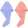 KZIYKW 2 Pezzi Aciugamani in Microfibra, Cappuccio per Capelli Secchi Super Assorbente, Asciugamani Capelli a Turbante, Asciugamano per Testa con Bottone, Per Capelli Corti e Lunghi (Rosa e Blu)