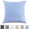 TOCOMOA Federe Cuscino Letto 80x80 cm Set Da 2, Copricuscino Letto Cotone Lavato Al 100%, Aspetto Lino E Federa Traspirante Azzurro Con Cerniera