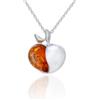 AMBEDORA Collana da donna a forma di mela con ambra, argento sterling lucido, ambra baltica in colore cognac, ciondolo in argento con catena, Argento sterling, Ambra