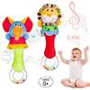 WolinTek Giocattolo Sonaglio Neonati, 2 Pezzi Sonagli Neonato e Maracas per Neonati con Musicali, Rafforza Le capacità Motorie e Sensoriali, Giocattoli per per Bambini di 3 + Mesi (Elefante, León)