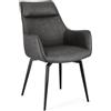 Konte.Design Set di poltroncine LAWRENCE in ecopelle antracite e gambe acciaio nero, con braccioli