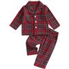 Carolilly Pigiama di Natale per Bambini Completo 2 Pezzi con Bottone a Quadri Camicia a Maniche Lunghe e Pantaloni Tuta Pigiama Casual Neonati Unisex (Rosso, 2-3 Years)