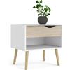 CAPALDO Comodino 1 Cassetto 50x39x49 Con Piedini Design Scandinavo Oslo Bianco E Rovere
