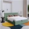 DEGHI Letto matrimoniale 160x190 cm in tessuto verde salvia con contenitore - Corbin