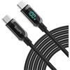 SOOPII Cavo USB Tipo C,100W Ricarica Rapida Nylon Intrecciato Cavo USB Tipo C con display a LED per lPhone 15/15 Pro/15 Plus,lPad Air, MacBook Pro, Galaxy S23/S22 (Nero, 3 m)