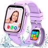 AKUMAKA 4G Smartwatch Bambini, Orologio Telefon Ragazza e Ragazzo con GPS, IP68 Impermeabile, SOS, Chat Vocale, Telefono, Videochiamate, Modalità Scuola, Sveglia, Contapassi, Album, Smart Watch Bambini Viola