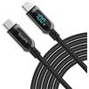 SOOPII Cavo USB Tipo C,100W Ricarica Rapida Nylon Intrecciato Cavo USB Tipo C con display a LED per lPhone 15/15 Pro/15 Plus,lPad Air, MacBook Pro, Galaxy S23/S22 (Nero, 1.2m)