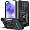 Loyhee Cover per Samsung Galaxy A55 5G (6.6), Custodia con Scorrevole Fotocamera Proteggi Supporto di Anello Rotante Hard PC Back Cover e TPU Bumper AntiGraffio Antiurto Case - Nero