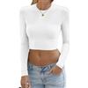 Abardsion Top corto sexy a maniche lunghe da donna 2025 - Camicie ritagliate autunnali aderenti a girocollo di base, bianco, L