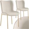 TecTake® Set da 2 Poltrone in Stile Scandinavo, Seduta Ergonomica, Gambe in Acciaio, Cappucci Antiscivolo, Sedia Sala da Pranzo, Cucina, Sedia Soggiorno - Velluto Beige/Oro