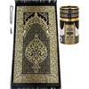ihvan online Tappeto di preghiera musulmana e perline con elegante confezione regalo cilindrica,Janamaz,Sajadah,Morbido tappeto islamico,Set islamico,Tappeto in taffetà,Nero,Mod2