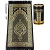ihvan online Tappeto di preghiera musulmano e perle di preghiera con elegante scatola regalo cilindro di design | Janamaz | Sajadah | Soft Islamic Prayer Tappeto | Tessuto in Taffeta, Nero