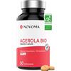 NOVOMA Vitamina C Bio, Estratto di Acerola Biologica 1000 mg, 30 Compresse Vegane di Vitamina C Naturale, Sistema Immunitario e Stanchezza, Aroma Frutti di Bosco Senza Zucchero, Prodotto in Francia