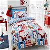 Happy Linen Company Set copripiumino double face - tema natalizio con Babbo Natale - blu - Set copripiumino da una piazza e mezza