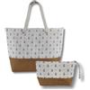 Vico Casa® Borsa mare donna con pochette, borsa con fantasia marina ancora/Borsa a spalla 38x38X14cm con borsetta, tasca interna e manici in corda (ZX-14760S-2)