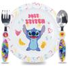 Sorrisini Set Stoviglie bambini Lilo, Piatti riutilizzabili per asilo, scoula, piatto, posate in acciaio inox, Set Svezzamento Prima Pappa, Set pappa Bimbo in plastica dura, Stitch