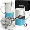 MIAMIO - Set di tazze da tè 2 x 500 ml con infusore e coperchio/Tazza da tè in ceramica con infusore e cucchiaio per la macerazione del tè in foglie, regali per gli amanti del tè (Blu)