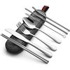 DEVICO Posate da Campeggio, 8 Pezzi Set Posate Acciaio Inox, con Coltello, Forchetta, Cucchiaio, Bacchette, Spazzola per Pulizia, Cannucce e Custodia (Argento)