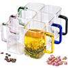 QHYK Bicchieri da caffè, set di 6 tazze da trasparentecaffè da 300 ml, manici colorati, bicchieri quadrati dal design unico, per tè, bevande, cappuccino, matrimoni e feste