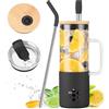 BLUEGO 600 ml bottiglia d'acqua in vetro con coperchio in bambù e cannuccia per caffè freddo, Tazze in vetro con manico in silicone e coperchio protettivo, senza BPA, Nero