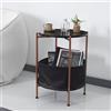 [en.casa] Tavolino Basso da Divano (AxØ) 59 x 47 cm Tavolino da caffè con Cesto Contenitore in Tessuto e Piano Rotondo - Color Bronzo/Effetto Marmo Nero