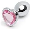 BONDAGERIE® Plug anale con gioiello a forma di cuore, colore rosa, sacchetto incluso, Taglia S