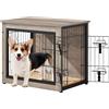 Yaheetech Gabbia per Cani Kennel Tavolino Armadietto con Doppie Porte Gatti a Rete in Legno da Interno 69 × 51 × 61 cm Grigio