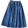 SaoBiiu Gonna da donna estiva in denim vintage, linea ad A, a vita alta, lunghezza al ginocchio, con tasca, Blu denim, Taglia unica