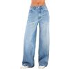 Awayhall Donne Gamba Larga Jeans Gotico Baggy Denim Pantaloni a Vita Alta Punk Sciolti Pantaloni Diritti e Ragazza Streetwear (IT, Testo, M, Regular, Regular, Blue)