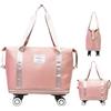 GENERIC Borsa da viaggio espandibile con ruote, borsone con ruote, borsa da viaggio pieghevole in poliestere rimovibile per la notte, borsone pieghevole (nero), Rosa, Refer to , Unisex