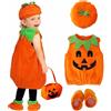 DXIA Costume da Zucca Neonato con Cappello, Vestiti, Scarpe e Borsetta Zucca, Arancione Costume di Halloween, Taglia L 50 cm di lunghezza