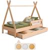 smartwood Lettino bambino con cassetto TIPI D 80x180 con rete a doghe e sponda - Letto Montessori bambini a Casetta per ragazzi e ragazze - Letto singolo con contenitore - 180x80 - Legno naturale