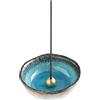 Asayu Japan Mini Porta Incenso per Bastoncini (8.3cm) Set di Cattura Cenere in Ceramica con Supporto Rimovibile in Ottone per Brunciaincenso, Fatto in Giappone, Per Relax (Blu Oceano Naturale)