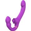 SuperLove Strapless Strap-On with Dual Vibrations, Flapping & Remote Purple