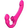 SuperLove Strapless Strap-On with Dual Vibrations, Flapping & Remote Pink