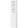 kleankin Mobile Colonna Bagno, Mobiletto Bagno Salvaspazio con Ante Trasparente, Armadietto, Cassetto e Ripiani Regolabili in MDF, 40x27x171.5 cm, Bianco