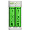 GP Caricabatterie a 2 Slot per Pile Ricaricabili AA e AAA NiMH | GP RECYKO | Include 2 Batterie Ricaricabili AA - Caricatore USB