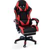 Cribel Poltrona da Gaming Racing Omega con poggia piedi, in similpelle, 3 colorazioni disponibili (Nero/Rosso)